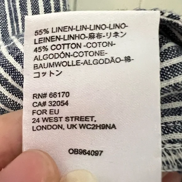 Anthropologie Blue White Striped Linen Blend Belted Romper - Picture 9 of 9